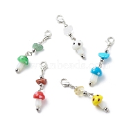 Mushroom Handmade Lampwork Pendant Decorations, with Gemstone Chips and Alloy Lobster Claw Clasps, Mixed Color, 51~53mm(HJEW-JM00753)