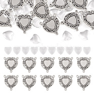 DIY Chandelier Component Link Making Kits, including 10Pcs Tibetan Style Alloy Cabochon Settings & Transparent Glass Cabochons, Heart, Antique Silver, 24x23x8mm, Hole: 1.5mm(FIND-BY0001-23)