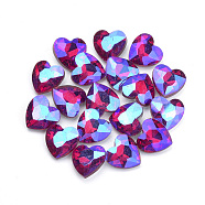 Pointed Back Glass Rhinestone Cabochons, Faceted, Back Plated, AB Color Plated, Heart, Red, 12.2x11.8x5mm(RGLA-T015-12mm-03)