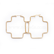 Simple Fashion 304 Stainless Steel Hoop Earrings, Hypoallergenic Earrings, Geometrical, Cross, Golden, 12 Gauge, 54x51x2mm, Pin: 0.6x1mm(X-EJEW-K063-A01)