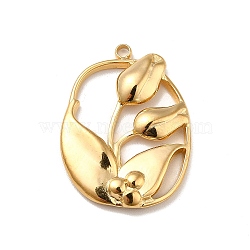 Ion Plating(IP) 304 Stainless Steel Pendants, Oval with Flower, Real 18K Gold Plated, 23.5x17x3mm, Hole: 1.5mm(STAS-E176-04G)