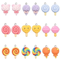 36Pcs 9 Styles Opaque Resin Pendants, Imitation Food, with Platinum Tone Iron Loops, Lollipop Charm, Mixed Color, 27.5x19.5x8.5mm, Hole: 2.2mm, 4pcs/style(RESI-CJ0002-62)