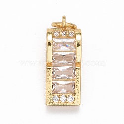 Rack Plating Brass Clear Cubic Zirconia Pendants, Cadmium Free & Nickel Free & Lead Free, Long-Lasting Plated, Whistle, Real 18K Gold Plated, 14.5x6.5x5mm, Jump Ring: 4x0.5mm, Inner Diameter: 2.5mm(KK-M229-14G)