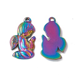 Ion Plating(IP) 304 Stainless Steel Pendants, Angel Charms, Rainbow Color, 30x18x3mm, Hole: 1.6mm(STAS-G278-27M)