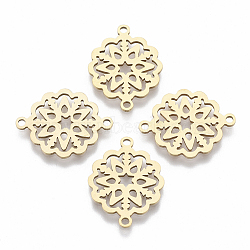 201 Stainless Steel Links connectors, Laser Cut, Flower, Golden, 19x15x1mm, Hole: 1.2mm(STAS-R104-017G)