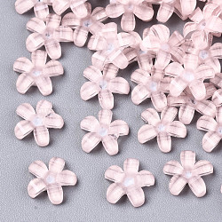 Epoxy Resin Cabochons, with Glitter Powder, Pearlized, Faceted, 5-Petal Flower, Pink, 6.5x7x1.5mm(X-CRES-R432-B-06)