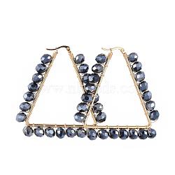 304 Stainless Steel Hoop Earrings, Beaded Hoop Earrings, with Handmade Glass Beads and Cardboard Box, Triangle, Black, 60x57x8mm, Pin: 0.8x1mm(EJEW-JE03917-03)