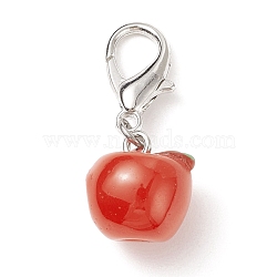 3D Resin Apple Pendant Decorations, with Alloy Lobster Claw Clasps, Clip-on Charms, for Keychain, Purse, Backpack Ornament, Stitch Marker, Teacher's Day Theme, Red, 31mm(HJEW-JM00722-02)