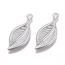 304 Stainless Steel Pendants, Leaf, Stainless Steel Color, 19x8x0.6mm, Hole: 1mm(STAS-M274-065P)