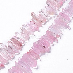 Natural Crackle Quartz Crystal Dyed Beads Strands, Chip, Pearl Pink, 13~38x3~7x4~7mm, Hole: 1mm, about 67~70pcs/strand, 14.76~15.16''(37.5~38.5cm)(G-I345-05B)
