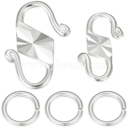 4Pcs 2 Size 925 Sterling Silver S-Hook Clasps, with 4Pcs Open Jump Rings, Silver, 9~11.5x5.5~8.5x1mm, 2Pcs/size(FIND-BBC0002-74S)