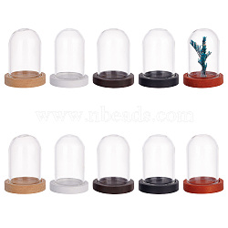 Elite 10Pcs Mini Glass Domes, with 10Pcs 5 Colors Flat Round Natural Wood Cabochon Settings, for Cloche Bell Jars, Mixed Color, Glass Dome: 29x20mm, Inner Diameter: 16.3mm(AJEW-PH0004-32B)