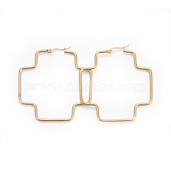 Simple Fashion 304 Stainless Steel Hoop Earrings, Hypoallergenic Earrings, Geometrical, Cross, Golden, 12 Gauge, 54x51x2mm, Pin: 0.6x1mm(X-EJEW-K063-A01)