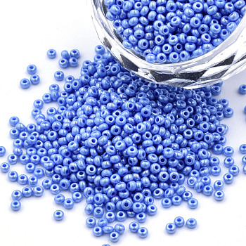 11/0 Czech Opaque Glass Seed Beads, Lustered, Round, Cornflower Blue, 2.2x1.5mm, Hole: 0.7mm, about 500g/bag