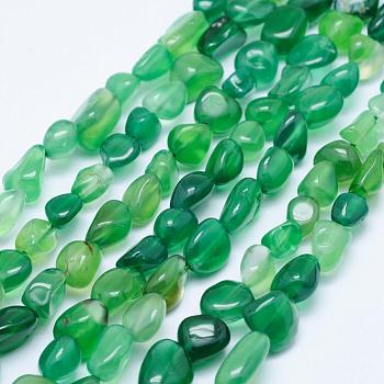 Natural Green Agate Beads Strands, Tumbled Stone, Nuggets, 6~13x6~8mm, Hole: 1mm, 15.3 inch~15.7 inch(39~40cm)