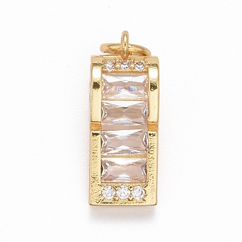 Rack Plating Brass Clear Cubic Zirconia Pendants, Cadmium Free & Nickel Free & Lead Free, Long-Lasting Plated, Whistle, Real 18K Gold Plated, 14.5x6.5x5mm, Jump Ring: 4x0.5mm, Inner Diameter: 2.5mm