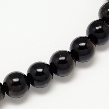 Grade AA Natural Golden Sheen Obsidian Round Beads Strands, 6mm, Hole: 1mm, about 65pcs/strand, 15.7 inch