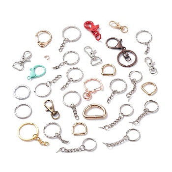 Alloy and Iron Keychain Clasps, Mixed Shapes, Mixed Color, 21~68x11~33x2~10mm