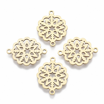 201 Stainless Steel Links connectors, Laser Cut, Flower, Golden, 19x15x1mm, Hole: 1.2mm