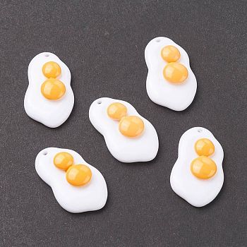 Resin Pendants, Imitation Food, Play Food, Fried Egg, White, 30.5x18x7mm, Hole: 1.8mm