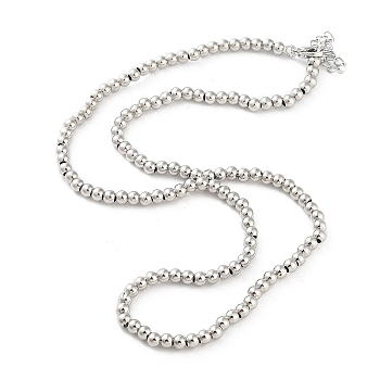 Brass Beaded Necklaces, Long-Lasting Plated, Cadmium Free & Lead Free, Platinum, 17.72 inch(450mm), Beads: 4mm