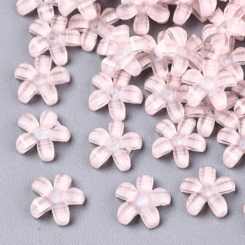 Epoxy Resin Cabochons, with Glitter Powder, Pearlized, Faceted, 5-Petal Flower, Pink, 6.5x7x1.5mm