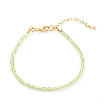 Natural Peridot Beaded Bracelets, with Brass Lobster Claw Clasps, Faceted Rondelle, Golden, 7-1/2~8-1/2 inch(19~21.5cm)