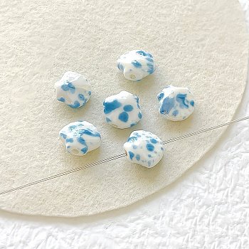 Shell Shape Handmade Porcelain Beads, Deep Sky Blue, 12~12.5x13~13.5x7~7.5mm, Hole: 1.8~2mm