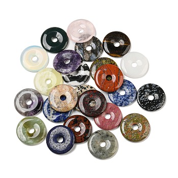 Natural & Synthetic Mixed Gemstone Pendants, Donut Charms, 39~40.5x5~7mm, Hole: 8~8.5mm