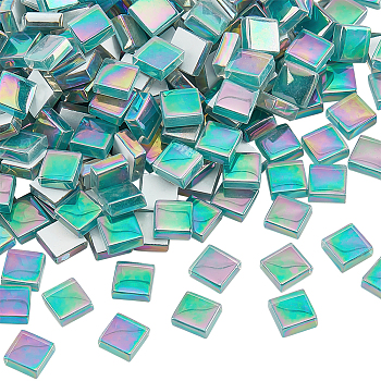400g Rainbow Color Glass Mosaic Tiles, Square Shape Mosaic Tiles, for DIY Mosaic Art Crafts, Picture Frames and More, Medium Sea Green, 10x10x4mm, about 417pcs/box