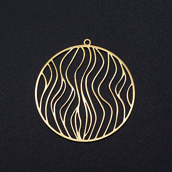 201 Stainless Steel Filigree Charms, Flat Round with Wave Pattern, Golden, 39x36.5x1mm, Hole: 1.6mm