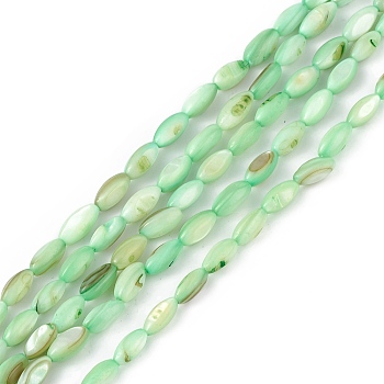 Natural Freshwater Shell Dyed Beads Strands, Horse Eye, Dark Sea Green, 9.5x5mm, Hole: 0.8mm, about 41pcs/strand, 14.96''(38cm)