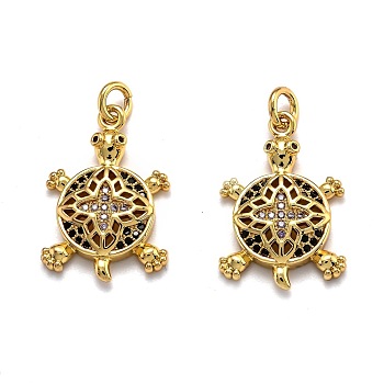 Brass Micro Pave Cubic Zirconia Pendants, Long-Lasting Plated, Tortoise, Golden, 22x15x4mm, Hole: 3mm