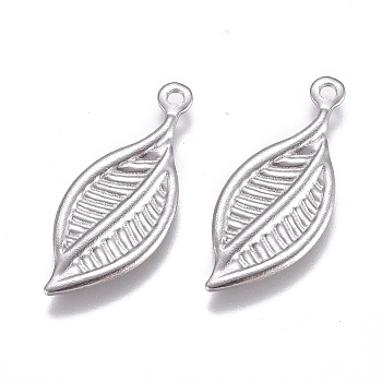 304 Stainless Steel Pendants, Leaf, Stainless Steel Color, 19x8x0.6mm, Hole: 1mm