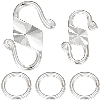 4Pcs 2 Size 925 Sterling Silver S-Hook Clasps, with 4Pcs Open Jump Rings, Silver, 9~11.5x5.5~8.5x1mm, 2Pcs/size
