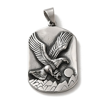 316L Surgical Stainless Steel Big Pendants, Antique Silver, Rectangle Charm, Eagle, 52x33x5.5mm, Hole: 10.5x7.5mm