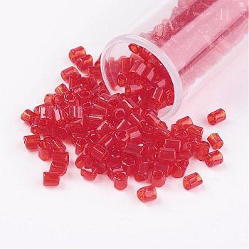 11/0 Two Cut Round Hole Glass Seed Beads, Hexagon, Transparent Colours, Red, 2x2mm, Hole: 0.5mm, about 41000pcs/pound