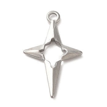 304 Stainless Steel Pendants, Star Charms, Stainless Steel Color, 27.5x17x2.5mm, Hole: 2mm