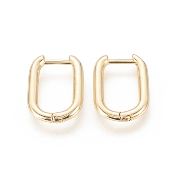 Brass Huggie Hoop Earrings, Long-Lasting Plated, Oval, Real 18K Gold Plated, 17.5x13x2mm, Pin: 1mm