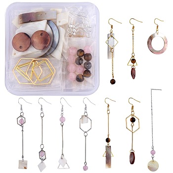 DIY Natural Shell Charm Earring Making Kit, Including Geometry Shell Pendants & Brass & Alloy Links Connectors, Gemstone Beads, Iron Earring Hooks, 304 Stainless Steel Earring Findings, Mixed Color