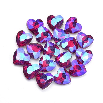 Pointed Back Glass Rhinestone Cabochons, Faceted, Back Plated, AB Color Plated, Heart, Red, 12.2x11.8x5mm