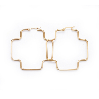 Simple Fashion 304 Stainless Steel Hoop Earrings, Hypoallergenic Earrings, Geometrical, Cross, Golden, 12 Gauge, 54x51x2mm, Pin: 0.6x1mm