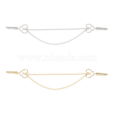 2Pcs 2 Colors Double Scissor Shape Hanging Chain Brooch(JEWB-GO0001-02)-3