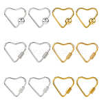 12Pcs 6 Styles Stainless Steel Screw Locking Carabiner, Heart, Gunmetal & Stainless Steel Color, 23~23.5x25x4~8mm, Clasp: 4~8mm(STAS-HS0001-62)