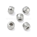 304 Stainless Steel Beads, Barrel with Symbol, Stainless Steel Color, 4x3mm, Hole: 1.4mm(STAS-D204-41P)