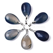 Natural Agate Pendants, with Stainless Steel Pinch Bails, Dyed & Heated, Teardrop, Stainless Steel Color, 24x15x9~10mm, Hole: 5x4mm(G-N0326-023B)