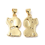Rack Plating Brass Micro Pave Clear Cubic Zirconia Pendants, Cadmium Free & Lead Free, Elephant, Real 18K Gold Plated, 19.5x12x3mm, Hole: 5x3.5mm(ZIRC-I059-03G)