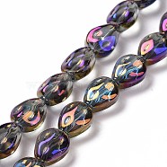 Transparent Electroplate Glass Beads Strands, Rainbow Plated, Teardrop, Medium Orchid, 11x9x6.6mm, Hole: 1.1mm, about 55pcs/strand, 24.25 inch(61.6cm)(GLAA-C025-02N)