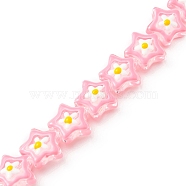Handmade Lampwork Beads Strands, with Enamel, Star, Pink, 12.5~13x12~12.5x6.5~7mm, Hole: 1.2mm, about 33pcs/strand, 14.61''(37.1cm)(LAMP-K037-07G)