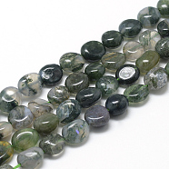 Natural Moss Agate Beads Strands, Oval, 8~15x7~12x4~12mm, Hole: 1mm, about 30~45pcs/strand, 15.7 inch(X-G-R445-8x10-01)